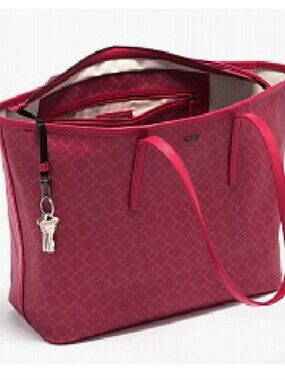 Tumi Burgundy Patterned Tote Bag Canvas/ Leather